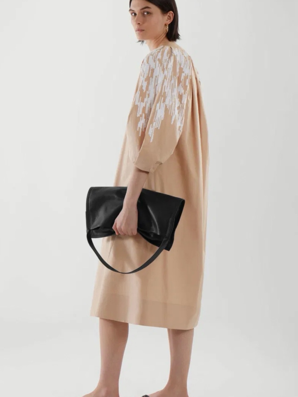 COS embroidered puff Sleeve Midi Dress - Picture 3 of 10